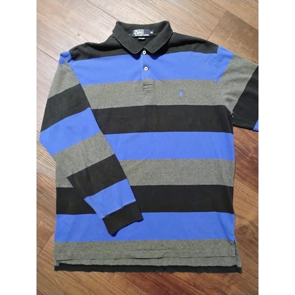 VTG Polo Ralph Lauren Pony Striped Color Block Rugby Long Sleeve Shirt Size XL - Picture 1 of 5